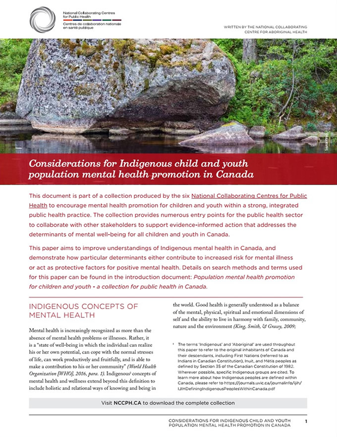 Considerations for Indigenous child and youth population mental health promotion in Canada