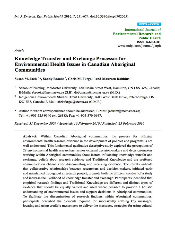 Knowledge transfer and exchange processes for environmental health issues in Canadian Aboriginal communities