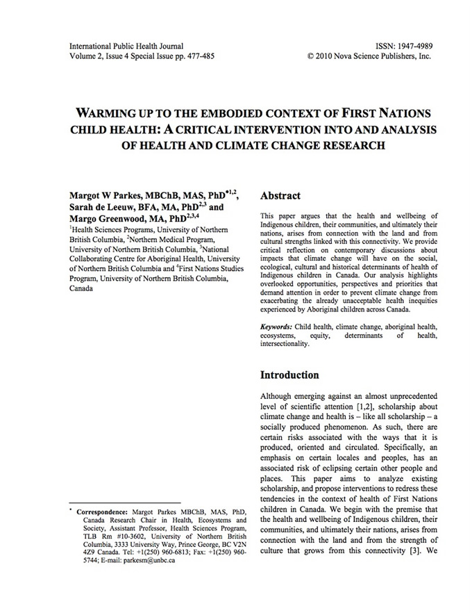 Warming up to the embodied context of First Nations child health: A critical intervention into and analysis of health and climate change research