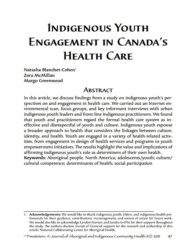 Indigenous youth engagement in Canada's health care