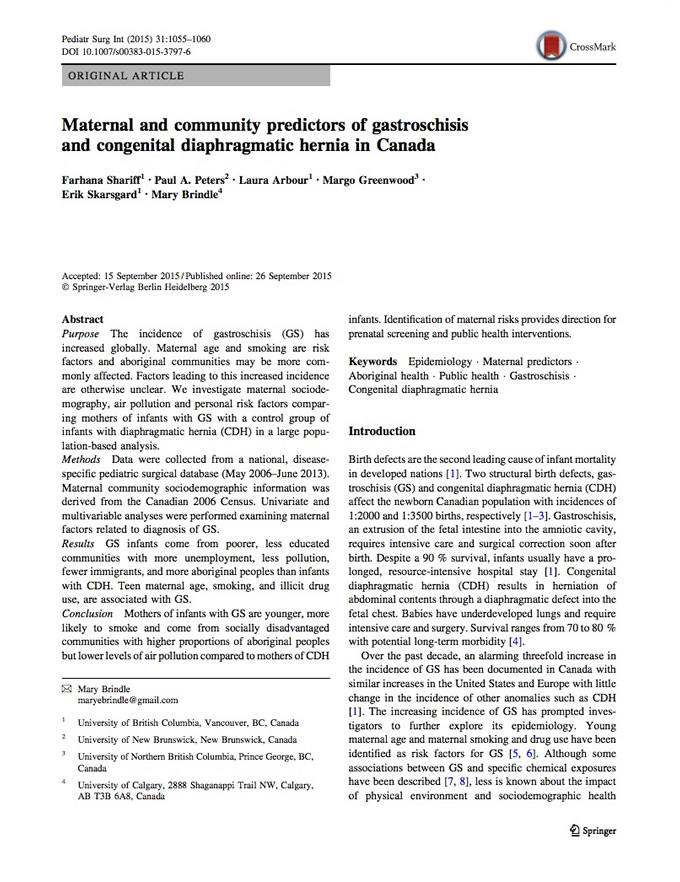 Maternal and community predictors of gastroschisis and congenital diaphragmatic hernia in Canada